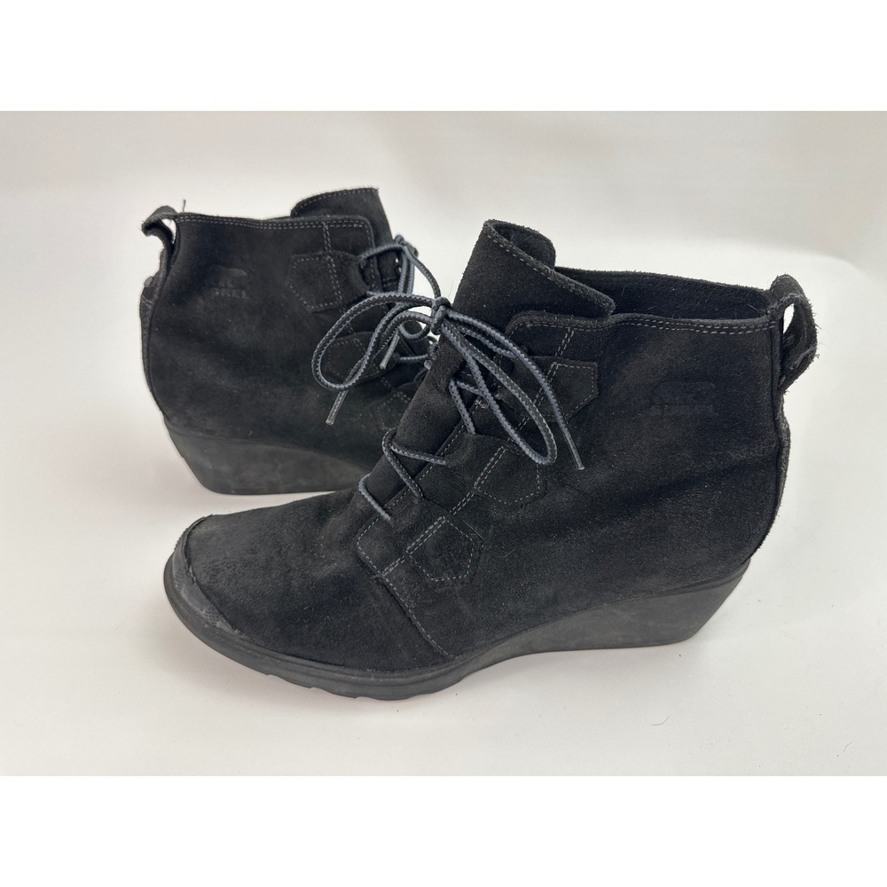 Sorel Black Suede Leather Toronto Wedge Ankle Boots Women's Size 10 NL2115-010